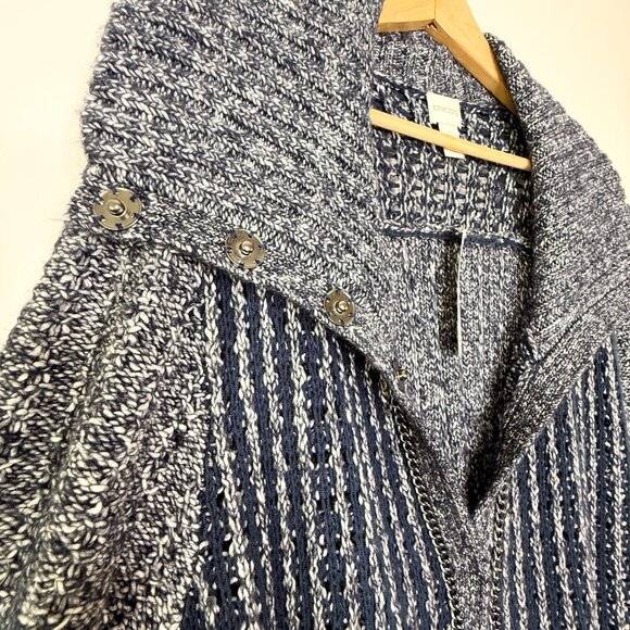 NWT Chico's Textured Tina Cardigan Sweater Pattern Blue Chain XXL Size 4 - Picture 6 of 16